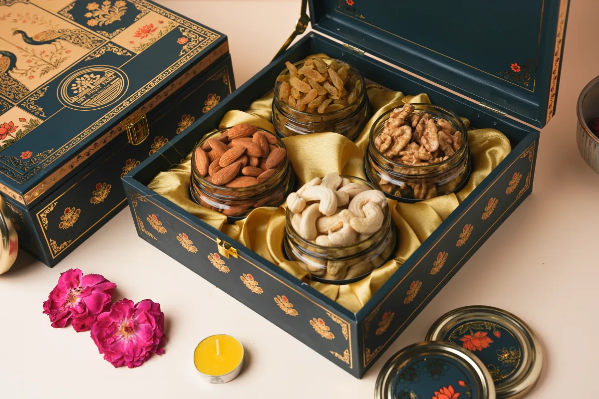 MDF 4-Jar Gift Box Blue Peacock thumb 2